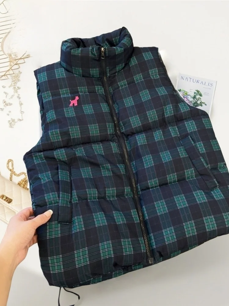

Осенне-зимний клетчатый хлопковый жилет для женщин, верхняя одежда больших размеров, свободный многослойный жилет в американском стиле для полных женщин