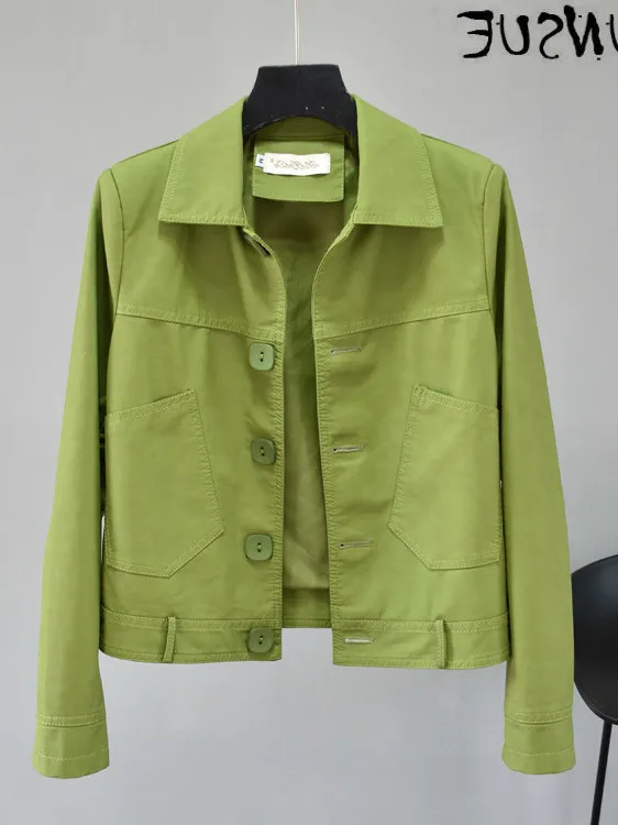 

Spring Leather Jacket Autumn Women Faux Leather Jacket Short Green Pu Leather Coat Slim 2023 Abrigo Mujer Pph449