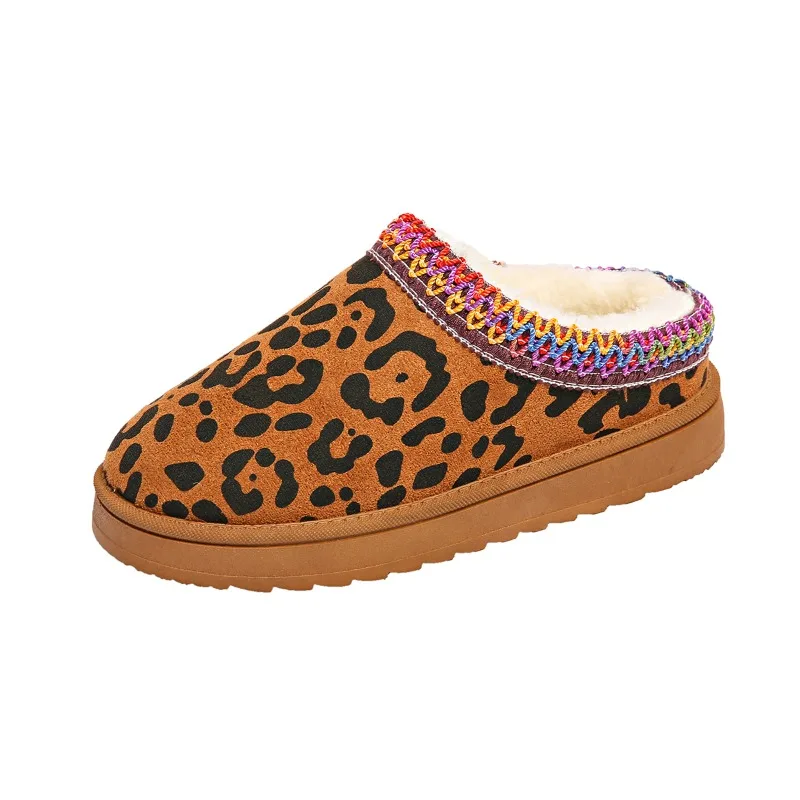 Botas de neve sem sola grossa de leopardo estampado feminino, meia pantufa, sapato de algodão quente, novo estilo, inverno 2022