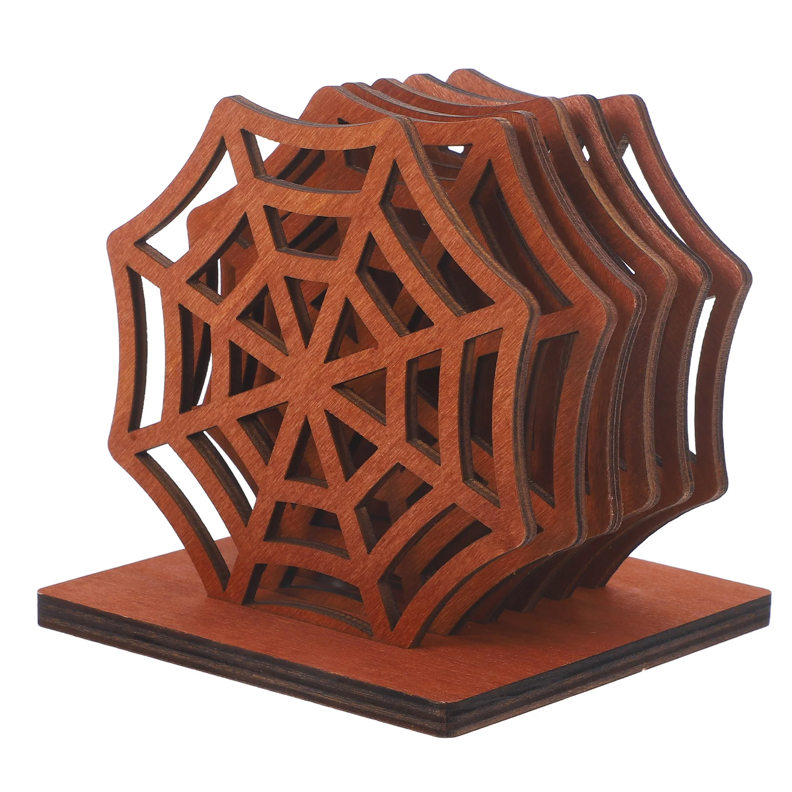 

Prank Spider Web Coaster Halloween Decor Hollow Out Brown Wood Decorative Coasters