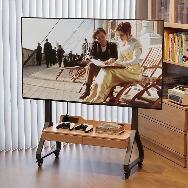Solid wood removable TV cabinet living room household small apartment modern simple floor drawer storage TV bracket