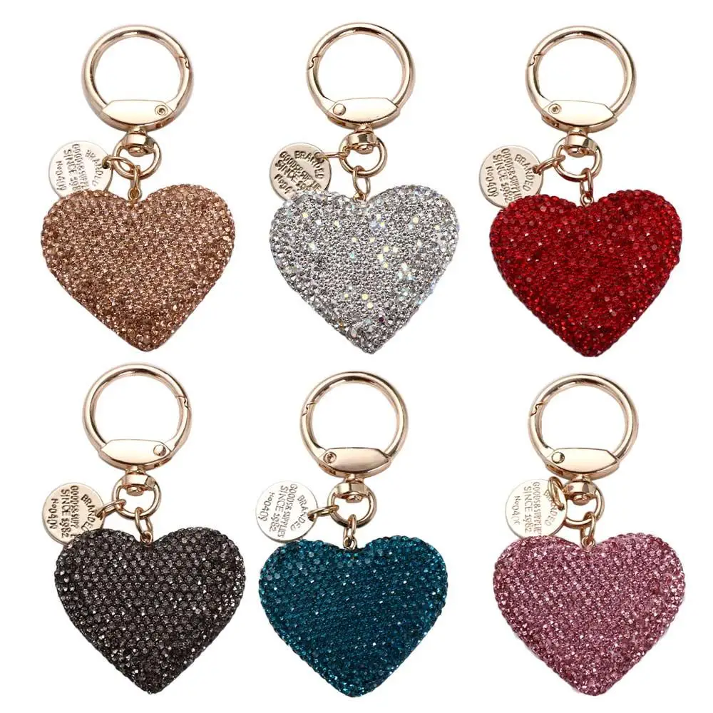 Car Accessories Simple Metal Rhinestone Backpack Pendant Key Ring Crystal Keyring Keys Holder Love Heart Keychain