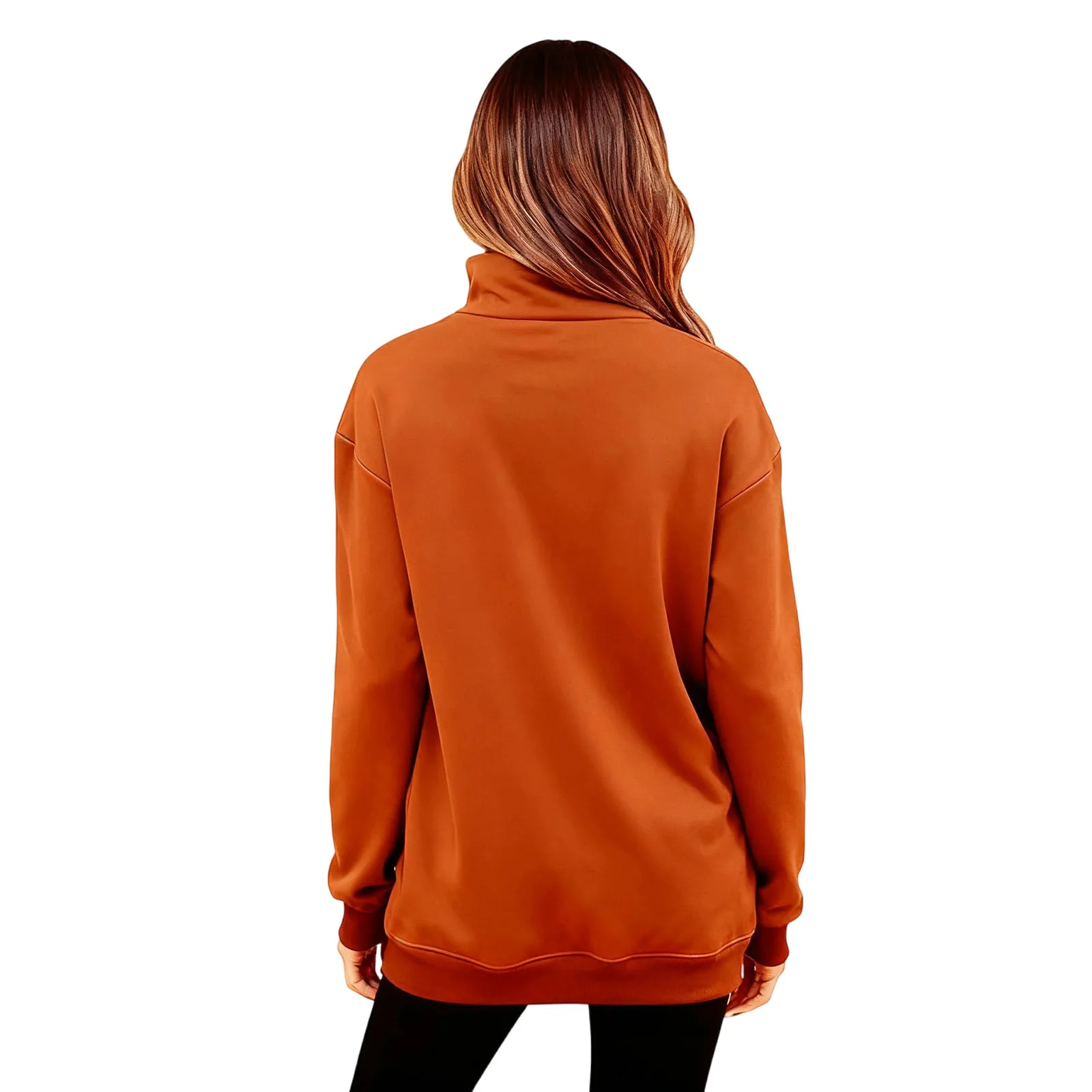 เสื้อสเวตเชิ้ตลำลองสำหรับผู้หญิง เสื้อสตรีสำหรับใส่ในชีวิตประจำวัน แฟชั่นหลวมๆ สีพื้น คอสูง เป็นที่นิยมในหมู่คนดังทางอินเทอร์เน็ต