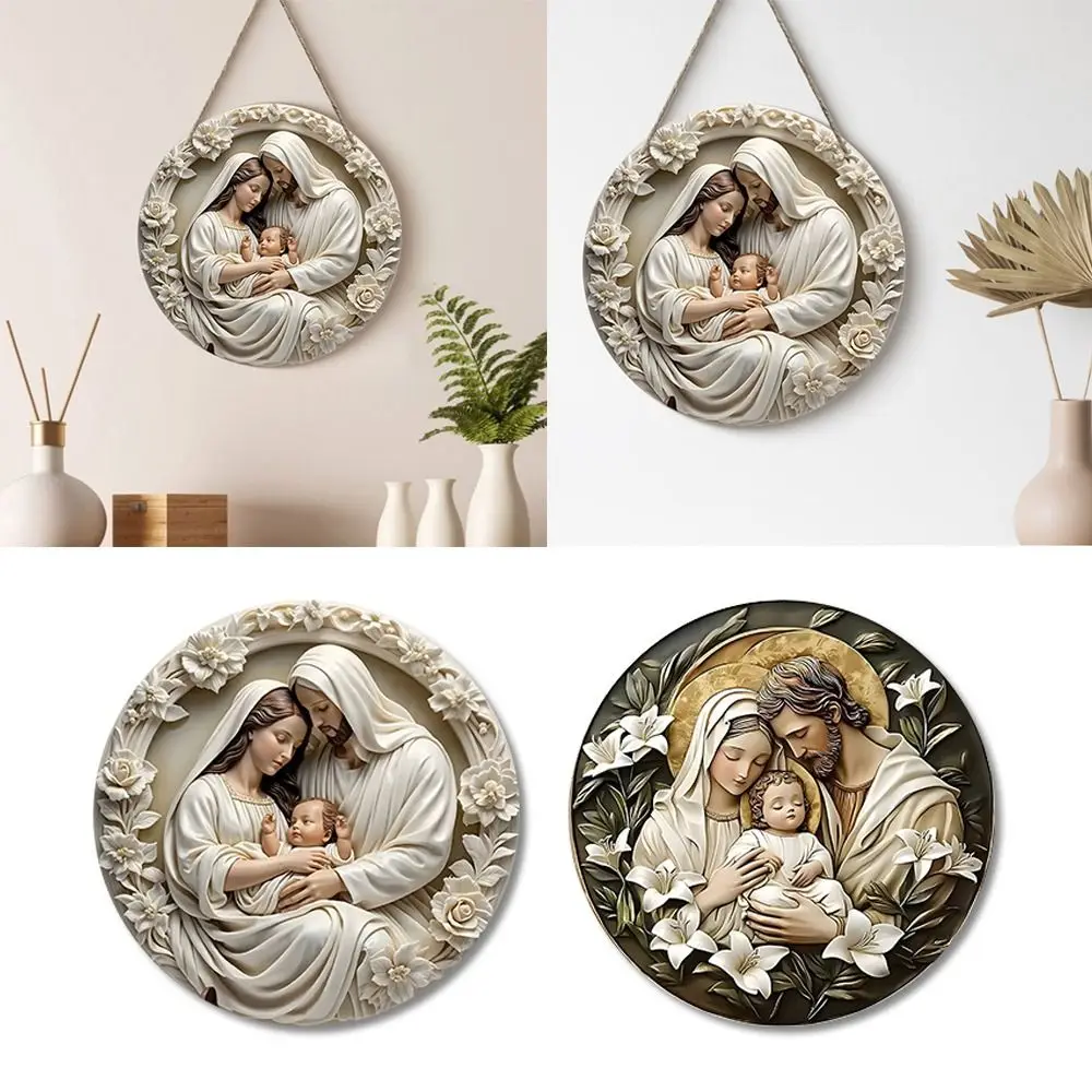 Religious Art 2D Flat Jesus Birth Pendant Wooden Relief Effect Sign Christmas Ideal Decor Ornaments Nativity Scene Decoration