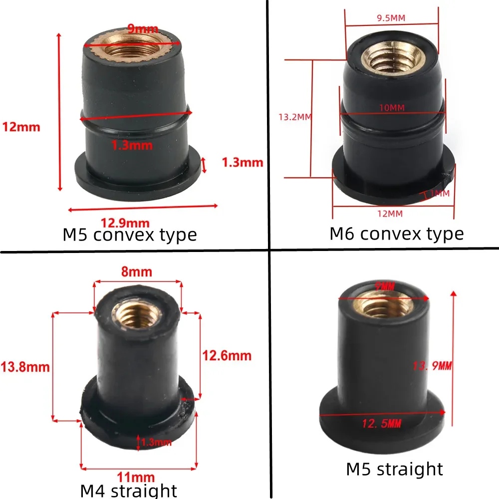 

10X Motorcycle Windshield Rubber Nuts/M5/M6 Vibration Damper Panel Mounting 5mm Universal M5 Rubber Nuts For Most Windshields