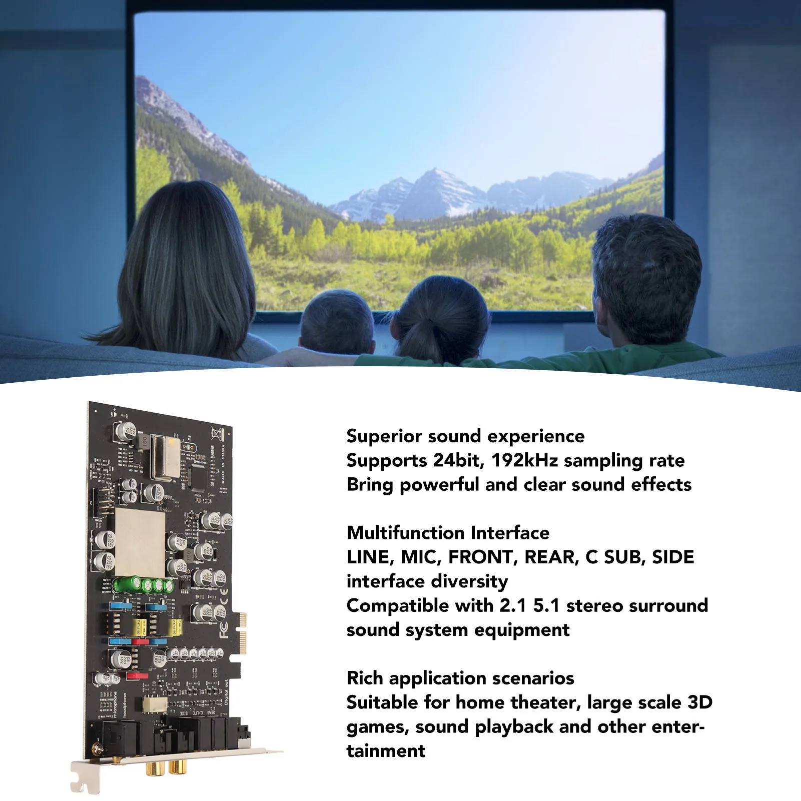 

PCIe Sound Card CM8828 7.1CH TCXO PCIe PC Sound Card for Home Theater Large 3D Games Sound Playback PCIe Sound Card Sound Card