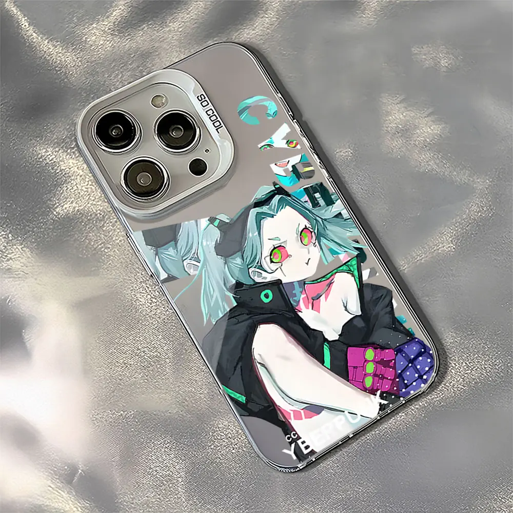 Cyberpunk Edgerunners Anime Laser Phone Case for iPhone 12 11 13 14 15 16 Max Pro Plus IMD Shockproof Silicone Coque