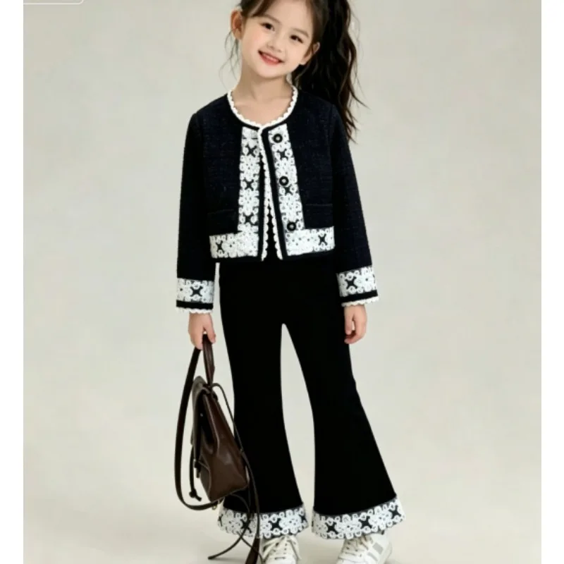 Girls' Spring Clothing 2026 New Small Fragrant Coat, Small Girls' Fashion Spring Children's Temperament Two Piece Set