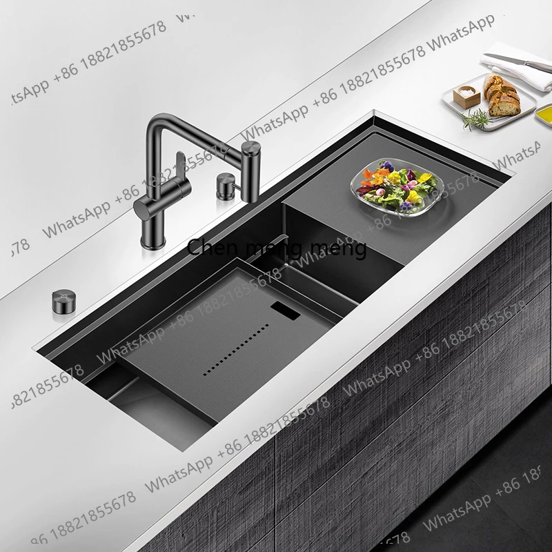 Nanometer Black Single Large Size Hidden Kitchen Sink 4mm Thickness Handmade Undermount Installation Hidden Kitchen Sinks