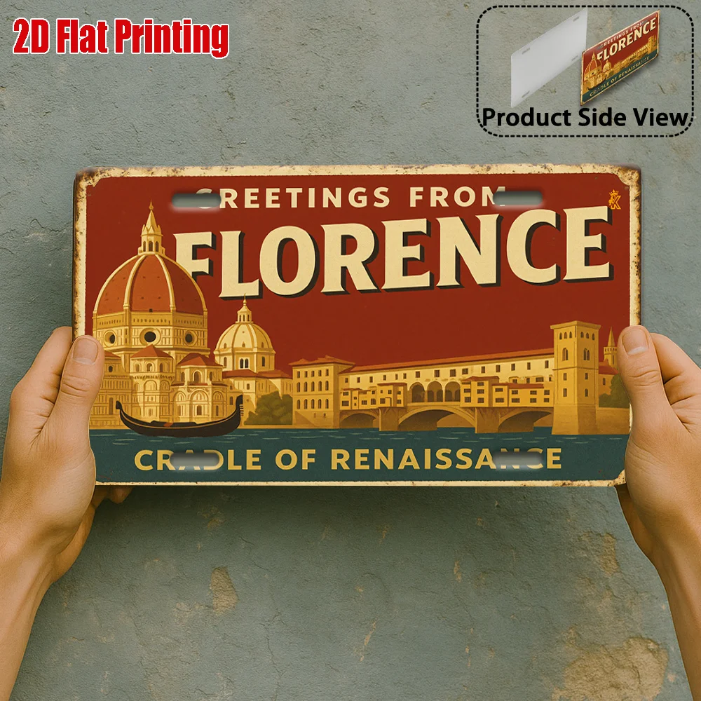 2D Flat - 1pc Vintage Metal Sign | 2D Flat Printing, Florence Cradle of Renaissance Aluminum Sign, For Decoration Only, Outdoor