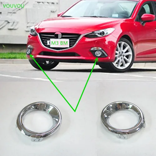 Rejilla de parachoques delantero para Mazda 3, accesorio de coche 50-C11, cubierta de lámpara antiniebla, Plata cromada, 2014-2016 BM