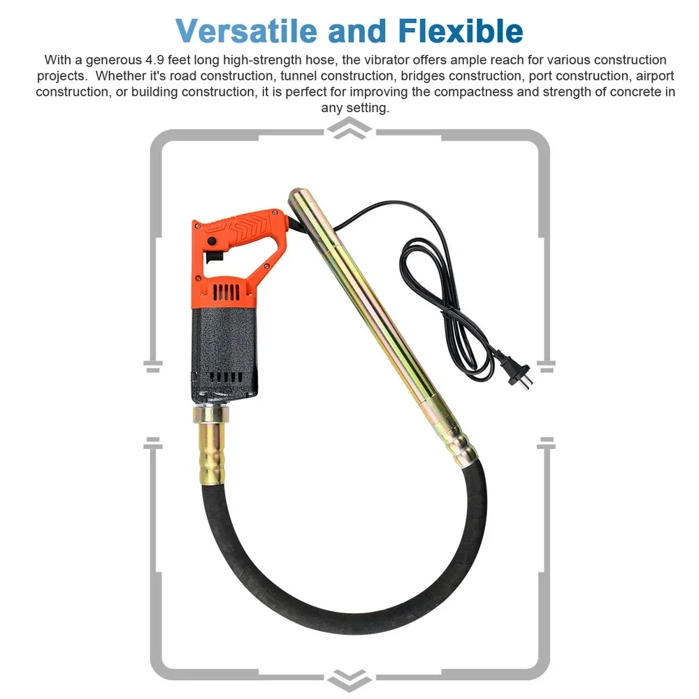 Vibromasseur électrique pour diverses constructions en béton, outil vibrant pour déterminer le vibromasseur à béton avec tige de 4,9 pieds, 1250W, le plus récent