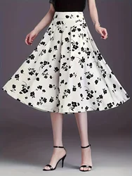 European and American new products new fashion printed flower large hem skirt