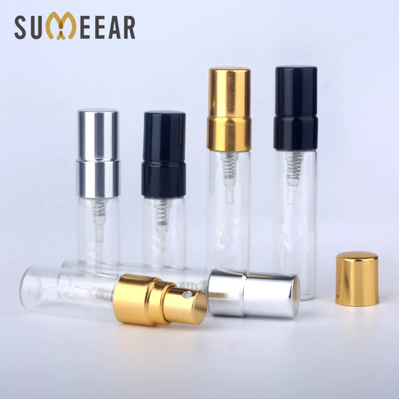 휴대용 투명 유리 향수병, 분무기 용기, 여행용 향수, 여성용 샘플 스프레이 병, 3ml, 5ml, 로트 당 100 개 