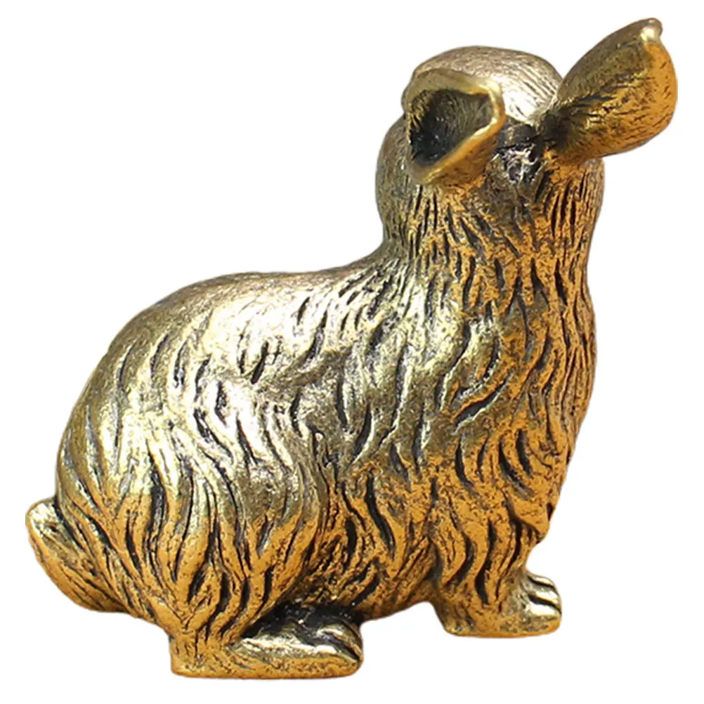 

HOLIDYOYO Brass Golden Bunny Figurine Easter Decor Statue Vintage Desktop Spring Feng Shui Ornament