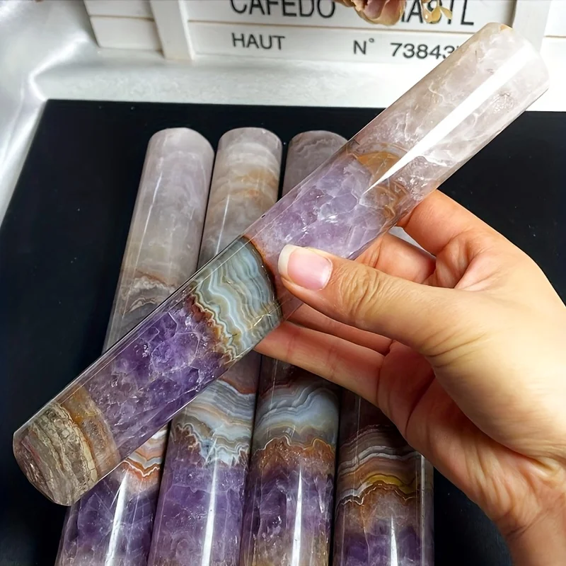 

1pc Natural Lace Agate Round Stick, Ideal for Home Decor & Unique Holidays Gift, Crystal Collectors, Desk Accessory,