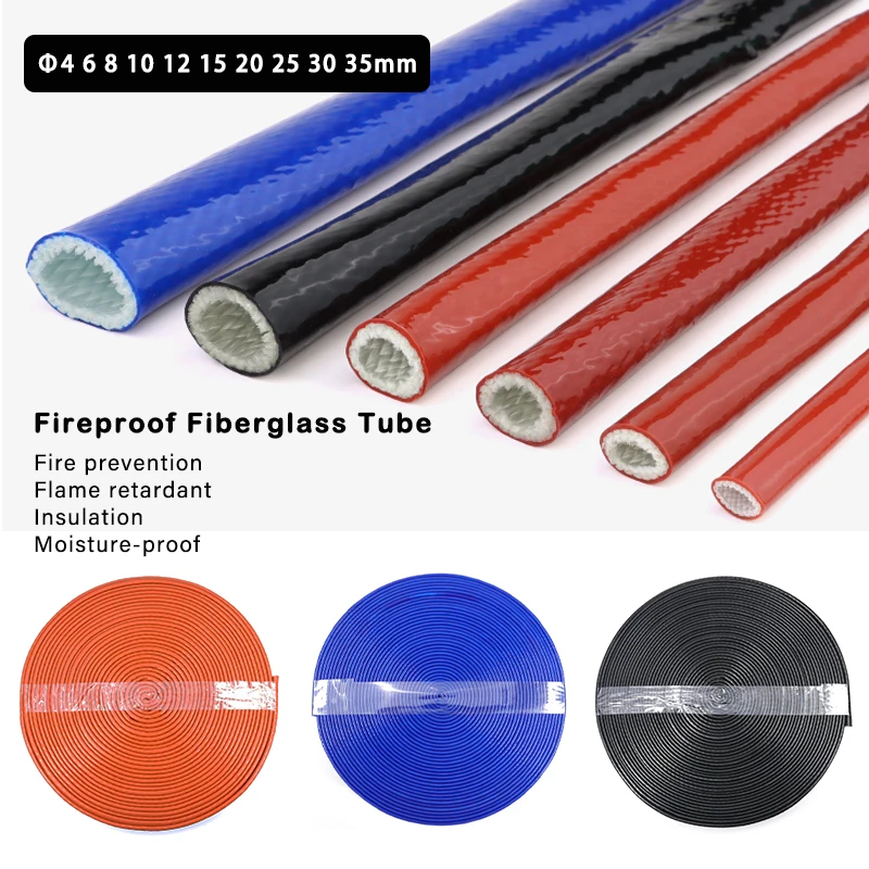 

4-35mm Fireproof Sleeve Silicone 1~10mResin Coated Braided Fire Retardant Fiberglass Tube High Temperature Resistant Casing Pipe