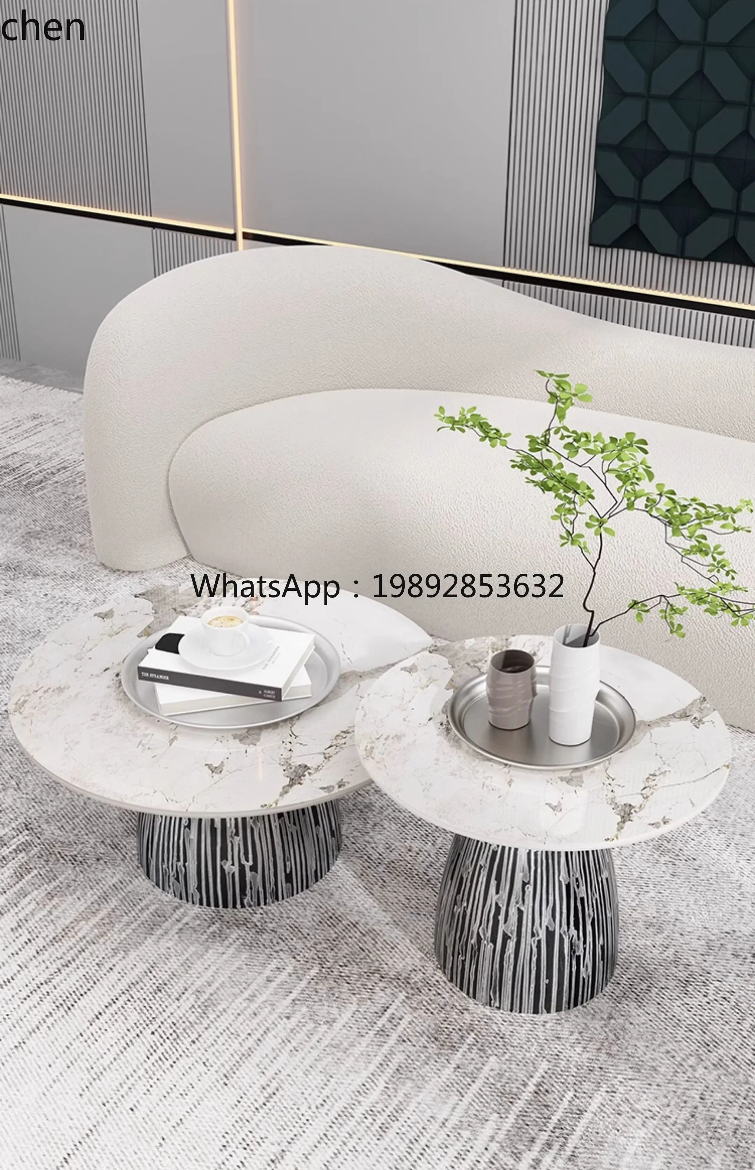 طاولة القهوة W1 الخفيفة الفاخرة الإبداعية أريكة المنزل حافة الجدول طاولة القهوة الخضراء مزيج الحديد المطاوع