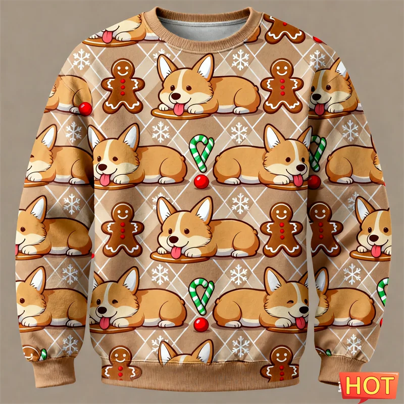 لطيف فصيل كورجي الرسم القبيح عيد الميلاد سترة للرجال العصرية عطلة ارتداء الكلب ثلاثية الأبعاد المطبوعة بلوزات عادية المتضخم البلوفرات القمم