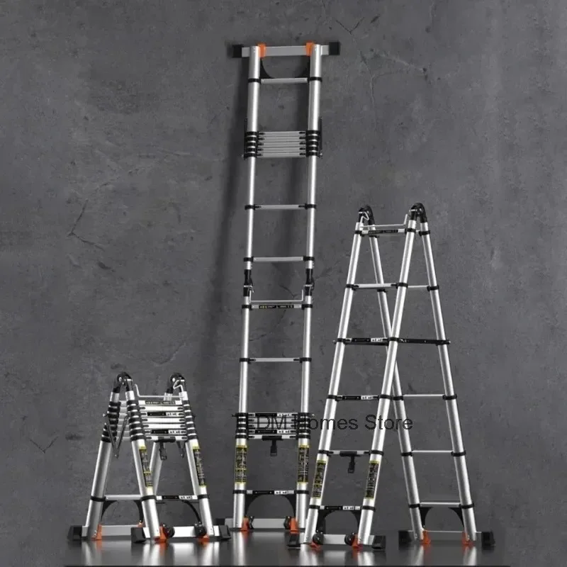 Portable Folding Straight Ladder Multi-functional Telescopic Ladder Aluminum Alloy Step Stools Engineering Herringbone Ladder E