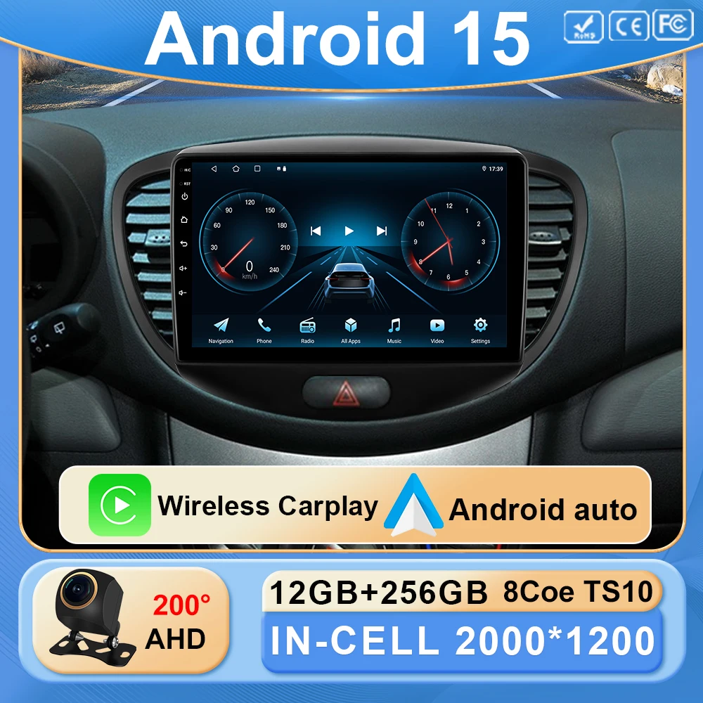 Android 15 Car Radio For Hyundai i10 2007 - 2013 Multimedia Player Navigation GPS CarPlay Screen Auto Stereo Intelligent Systems