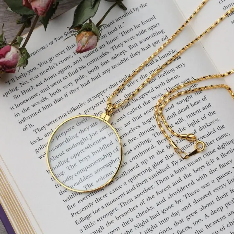 5X Necklace Magnifier Pendant Magnifying Glass Necklace Pocket Jewelry Portable Reading Magnifier Loupe Chain Monocle Necklace