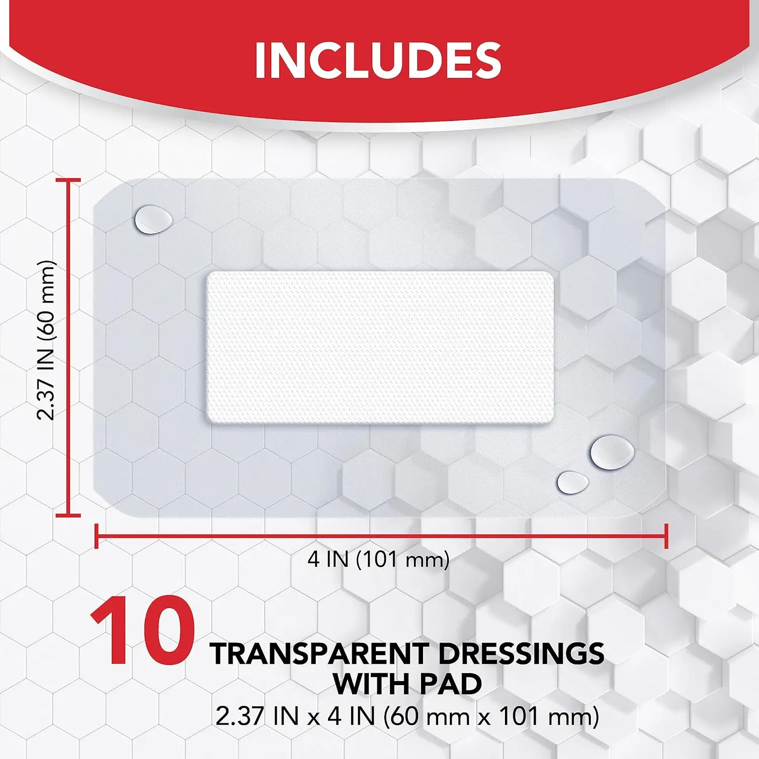 

All Health Waterproof Transparent Dressing & Pad, Dressings, 2.375 in X 4 in | Wound Cover Barrier to Staph & MRSA
