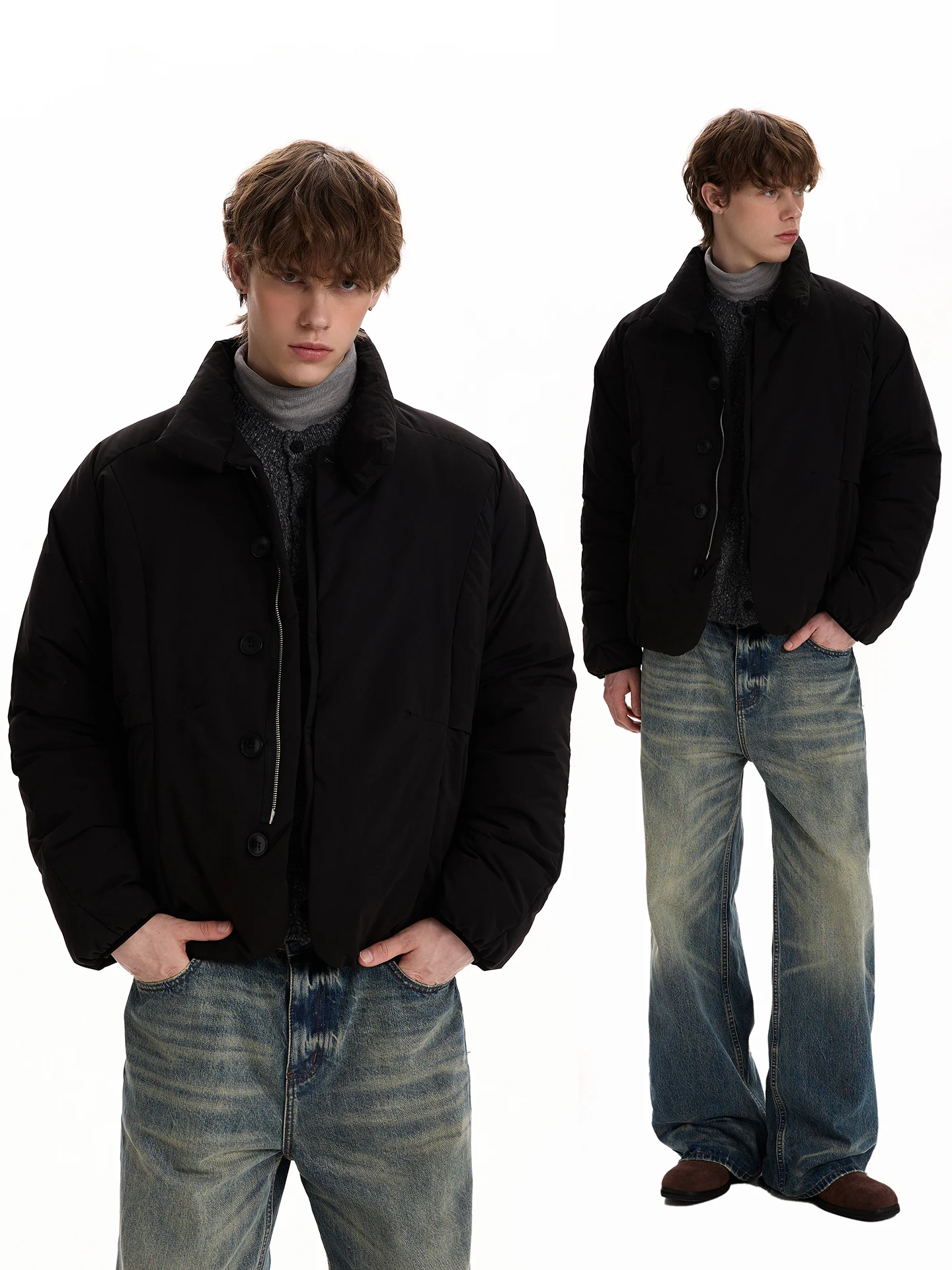 

PUEE Retro Deconstructed Design 90 White Du down Jaet Thiened Warm Loose Versatile Outerwear Winter Cotton Coat