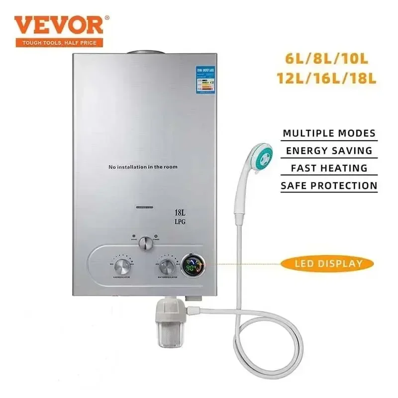 VEVOR Propane LPG Hot Water Heater Gas Stainless Steel Tankless  Propane Gas LPG Boiler Home Appliance 6L-18L Water Heater