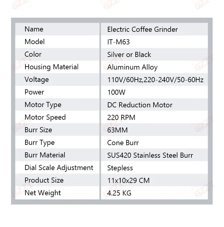 GZZT M63 molinillo de granos de un solo origen, molinillo de café de cono de acero inoxidable de 63MM, molinillo de café