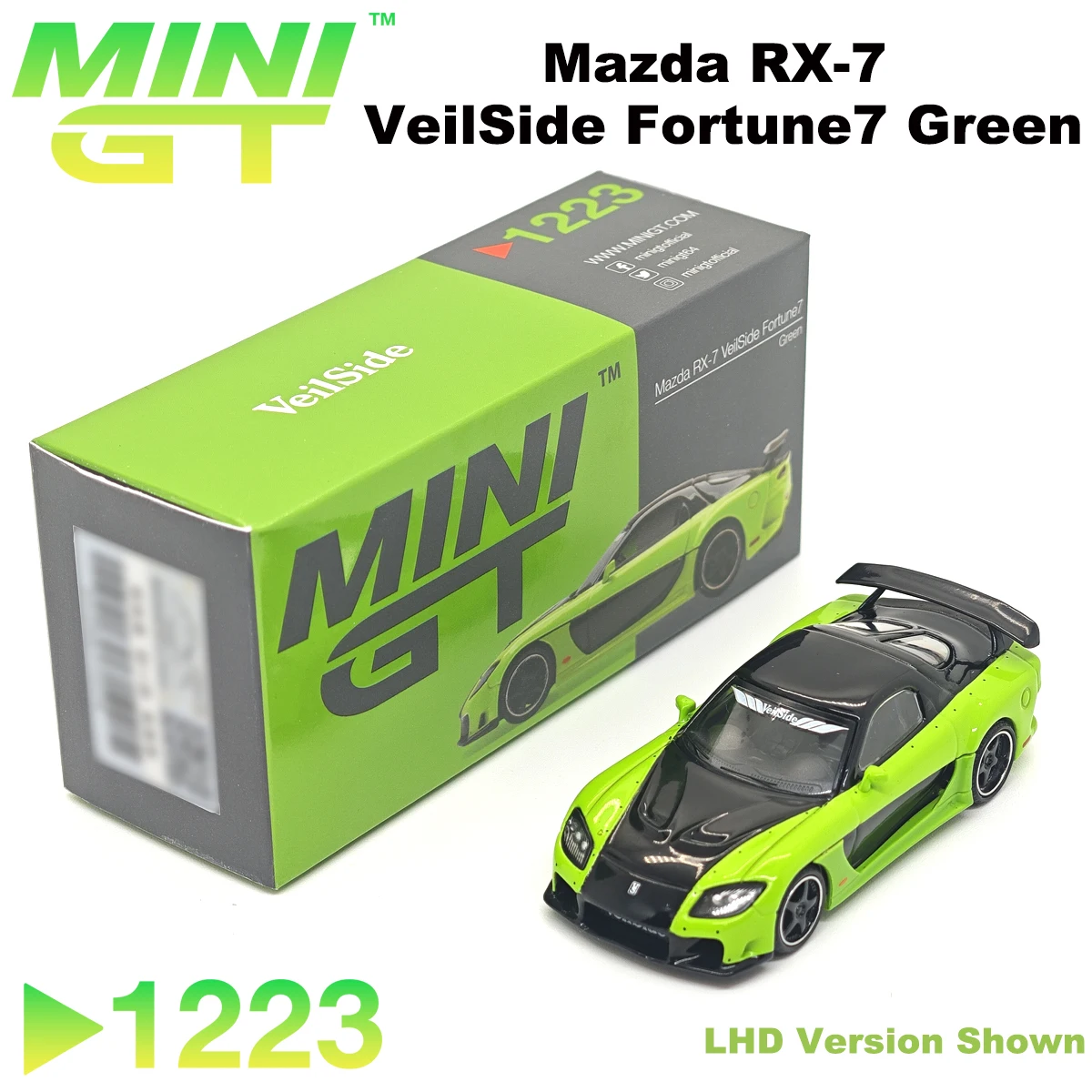 MiniGT 1223 MGT01223 1:64 Mazda RX‑7 VeilSide Fortune7 Green Black LHD Collectible Model Vehicles Diecast in Stock Ready To Ship