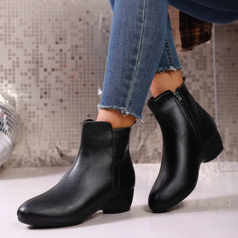 

Autumn-Winter Soft Leather Short Boots–Minimalist Wedge Pointed-Toe Women's Cotton Boots, Leisure Elegant Ladylike Ankle Boots