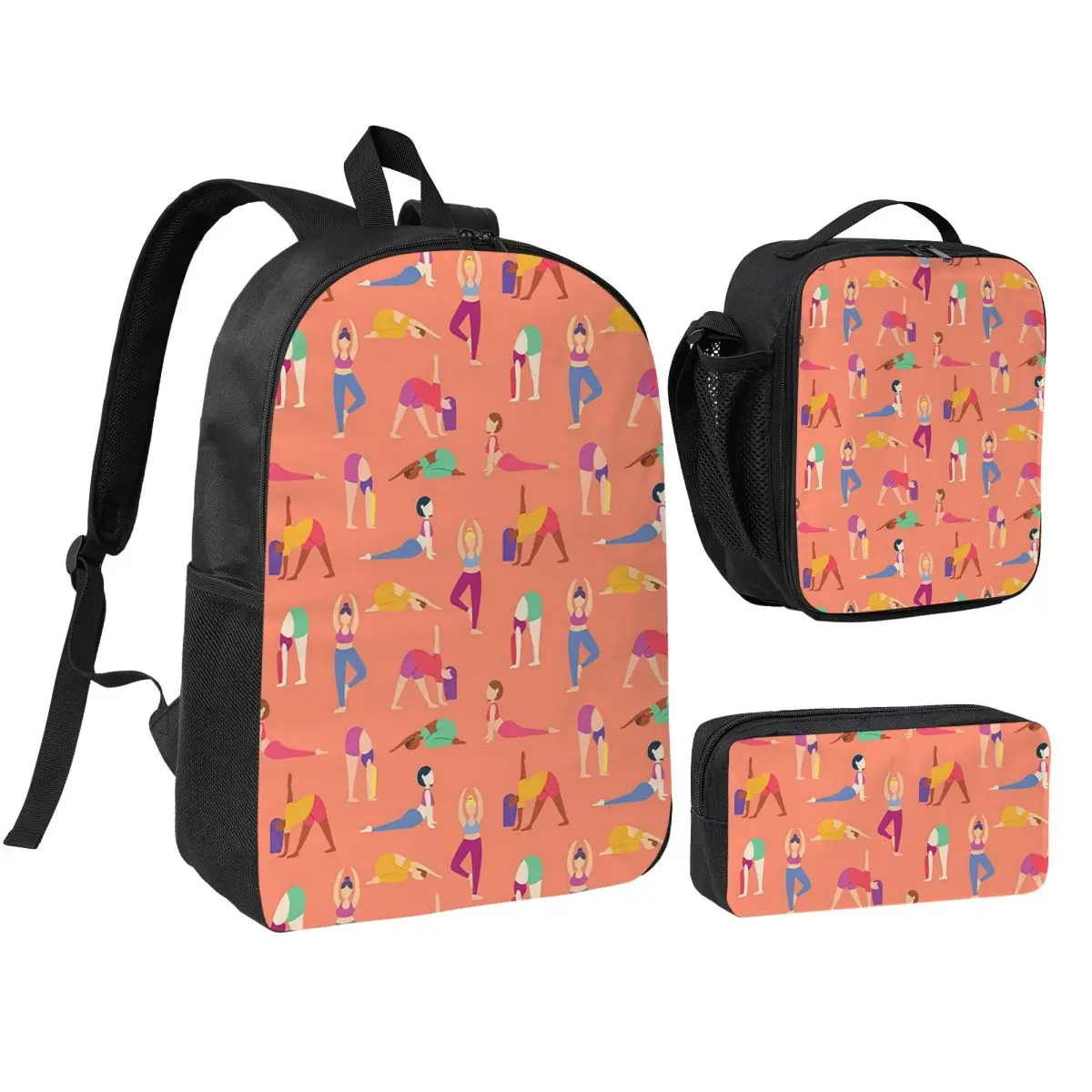 Yoga And Pilates Enthusiasts Backpack Student BookBag School Bag Shoulder Bags 3ps Insulated Lunch Bag Pencil Case