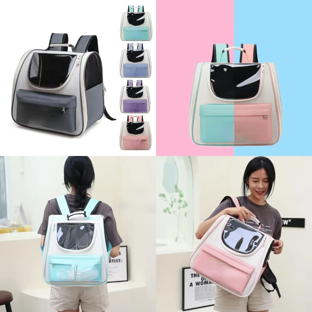 

Breathable Portable Outdoor Cat Carrier Bag for Cats and Dogs up to 7.5kg - Transparent Travel Backpack for Carrying Pets - Conv