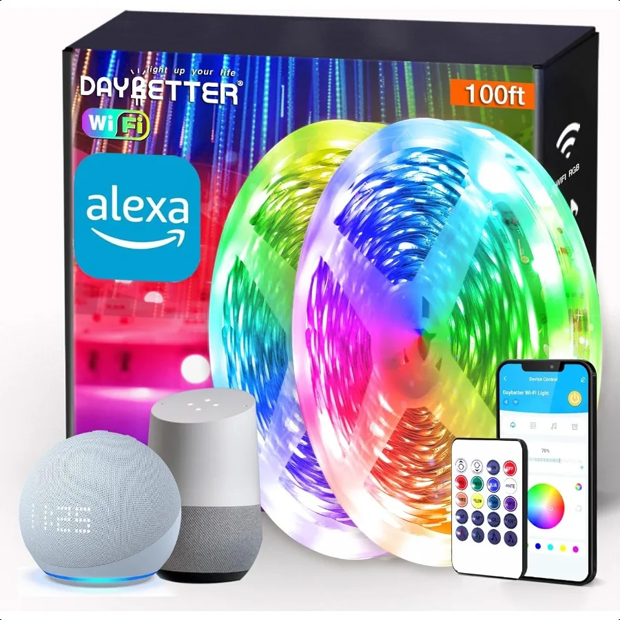 Smart WiFi Led Lights 100ft Led Strip Lights Work with Alexa and Google Assistant RGB Strip Lighting Music Sync Color Changing