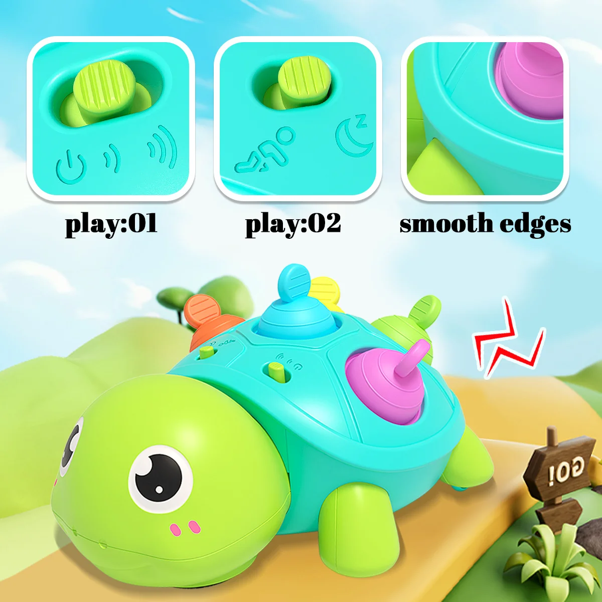 Giocattolo tartaruga per bambini, giocattoli striscianti per bambini con luce e suono, regali di compleanno educativi per lo sviluppo infantile per ragazzo e ragazza