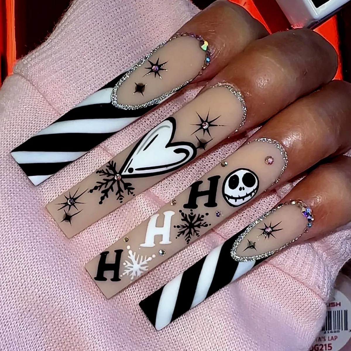 Gruselige Blutschädel-Kunstnägel, langer Sarg, Ballett, Halloween-Stil, künstliche Nägel, 24 Stück, tragbar, zum Aufdrücken von Nagelspitzen als Halloween-Geschenk – Detail 7