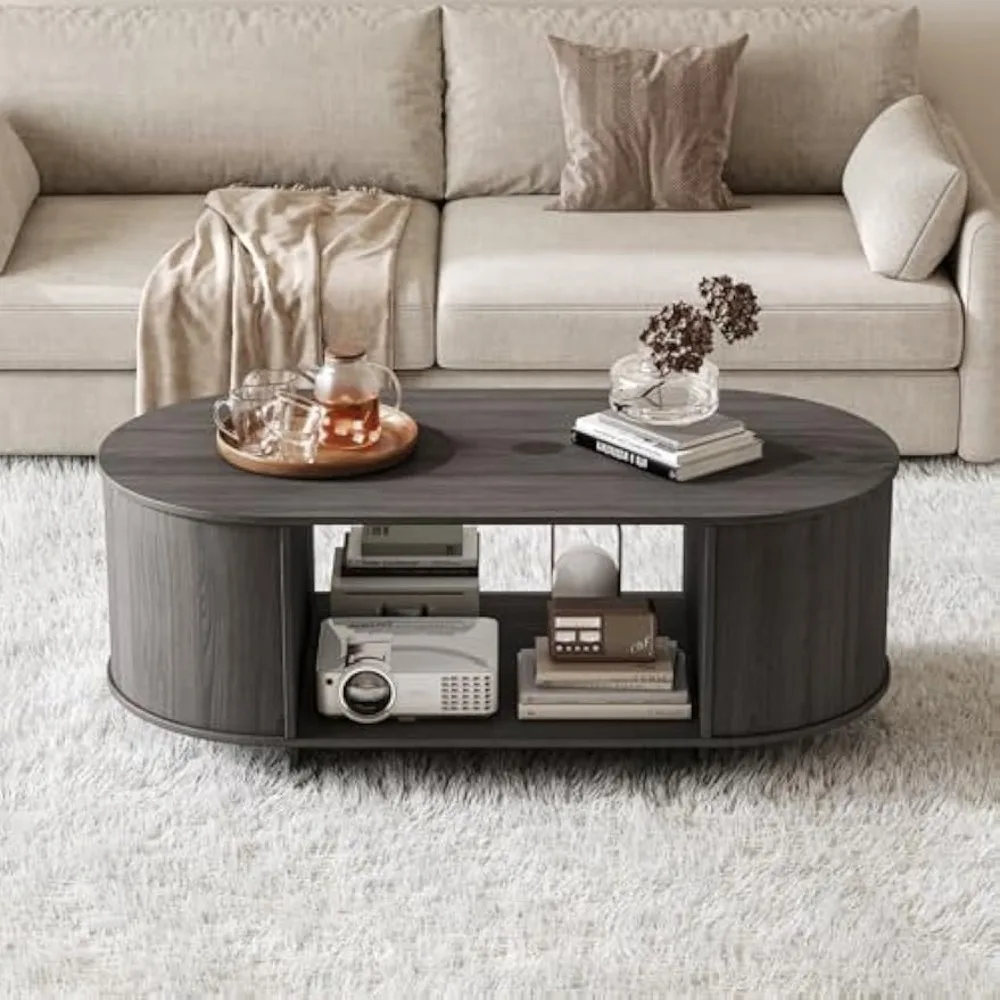 

Modern Oval Coffee Table with Storage,Round Coffee Table for Living Room,Low Farmhouse Rustic Wood Center Tables for Living Room