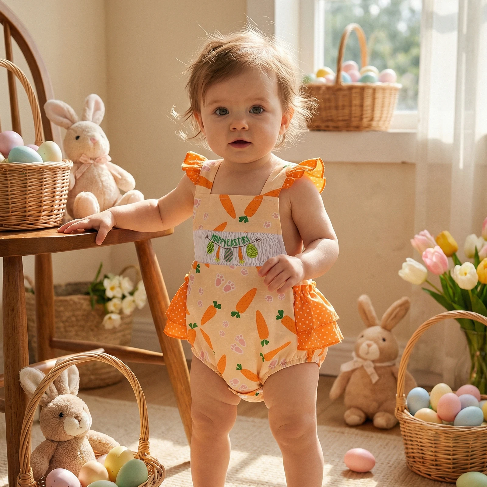 macacao-de-verao-para-bebe-menina-com-bordado-de-cenoura-e-estampa-de-bolinhas-mangas-voando-roupas-fofas