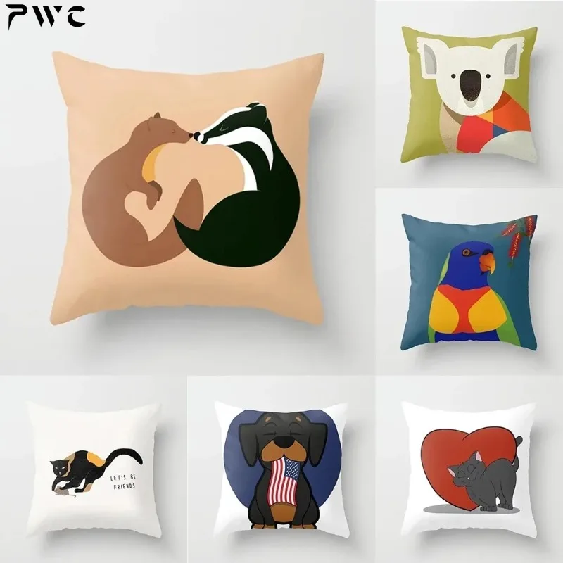 

Office Decoration Cushion Cover Home Pillowcase Square Cute Animal Penguin Pattern Decoration