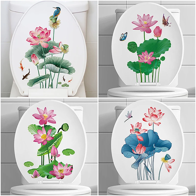 1PC WC Stickers Toilet Plant Floral Wall Sticker For Bathroom Toilet Lid Sticker Decal Self Adhesive Mural Home Decoration