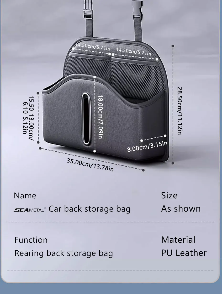 SEAMETAL PU Leder Auto Sitz Zurück Organizer Multifunktionale Auto Sitz Kopfstütze Hängende Lagerung Tasche Mit Tissue Box Getränke Halter – Detail 10