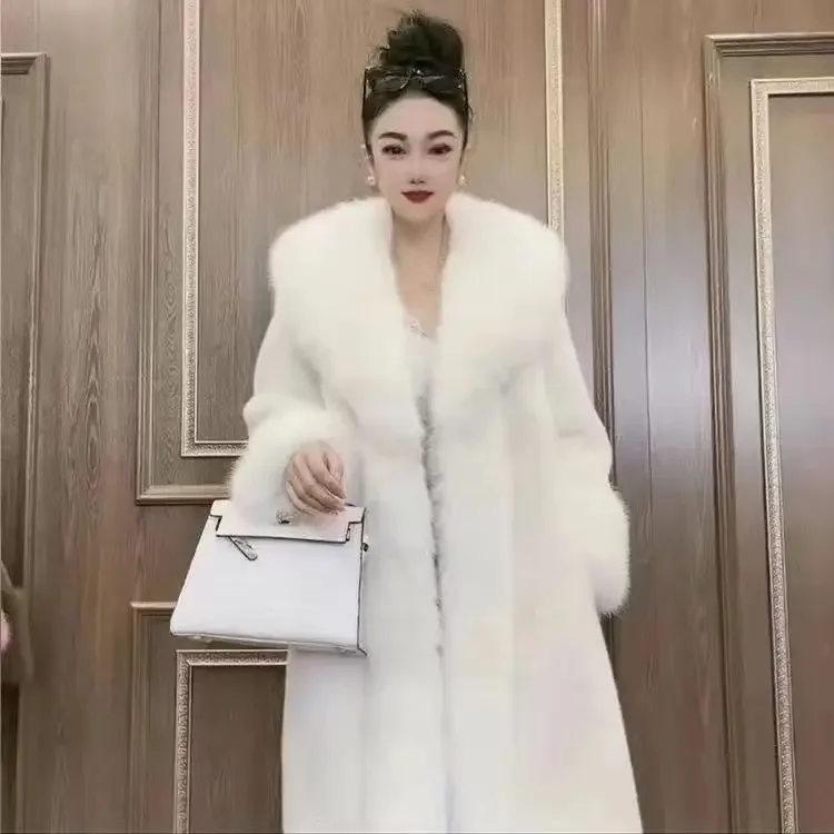 Women Thick Faux Fur Jacket Colorblock White Autumn Winter Maxi Coat Long Warm Luxury Belt Fur Parkas Bontjas Furry Outerwear