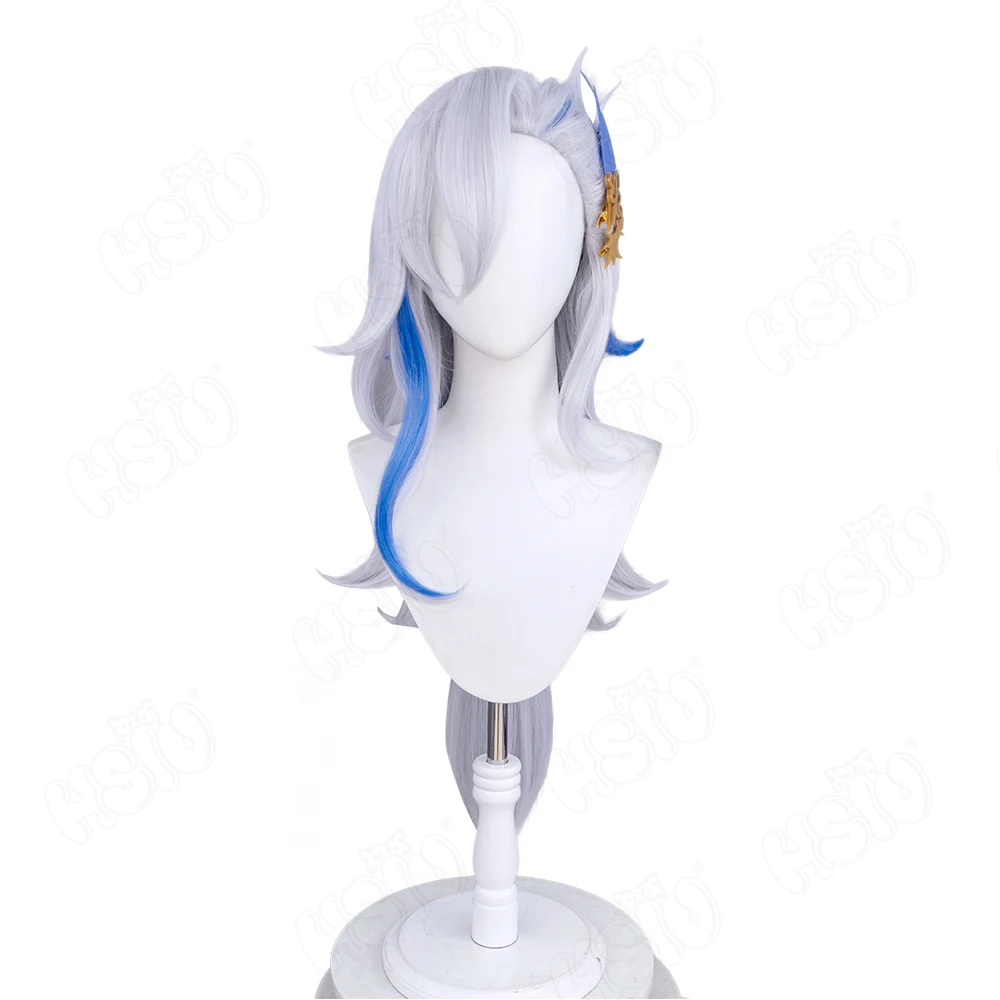 Game Genshin Impact Neuvillette Cosplay Wig silver-white mixed blue Long hair anime cosplay Wig Game cosplay wig