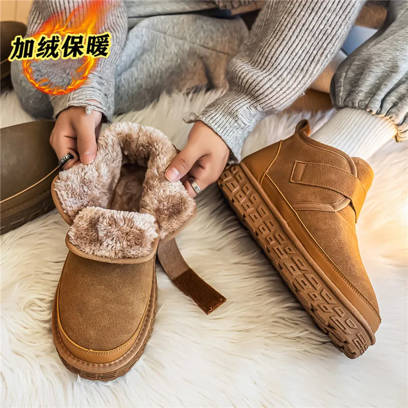 

2026 New Mens Winter Snow Boots Thick Sole Non Slip Warm Fleece Lined Cold Resistant Slip on Cotton Boots