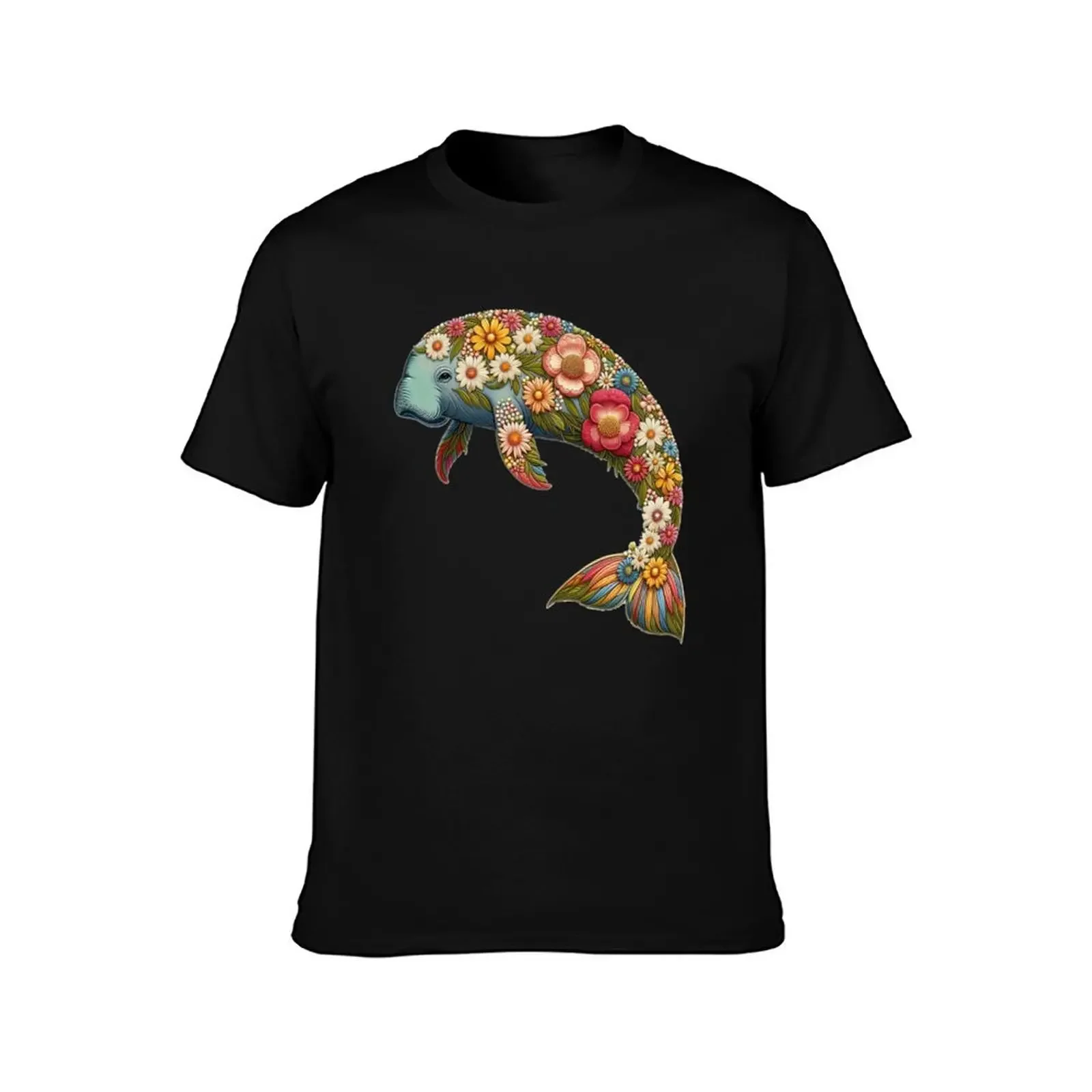 Flower Retro Dugong T-Shirt football t shirt custom t shirt men graphic t shirts