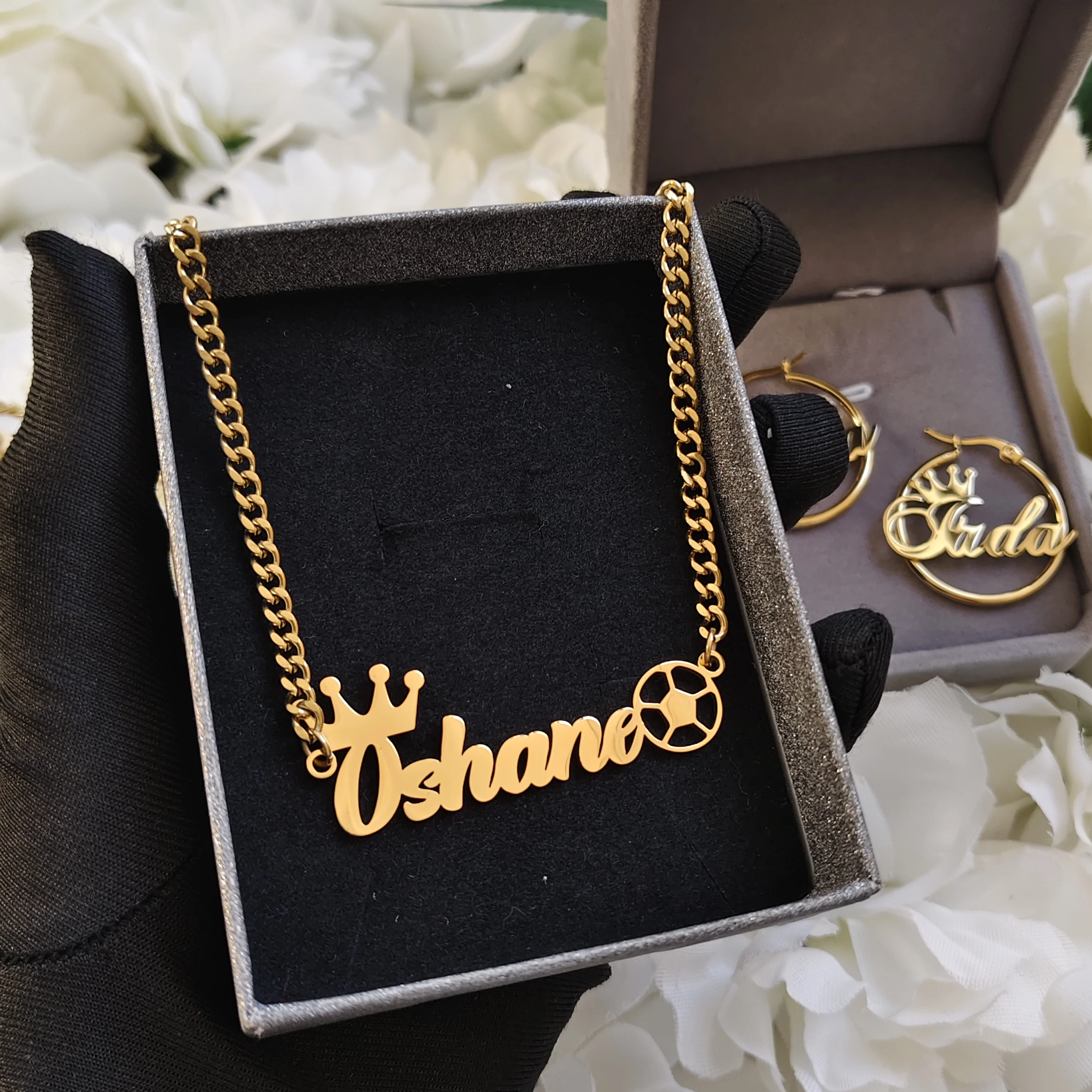 

DHQH Оптовая продажа, индивидуальный именной набор, персонализированное ожерелье с буквами, комплект серег 30 мм, подарок на день Святого Валентина, прямые продажи от производителя