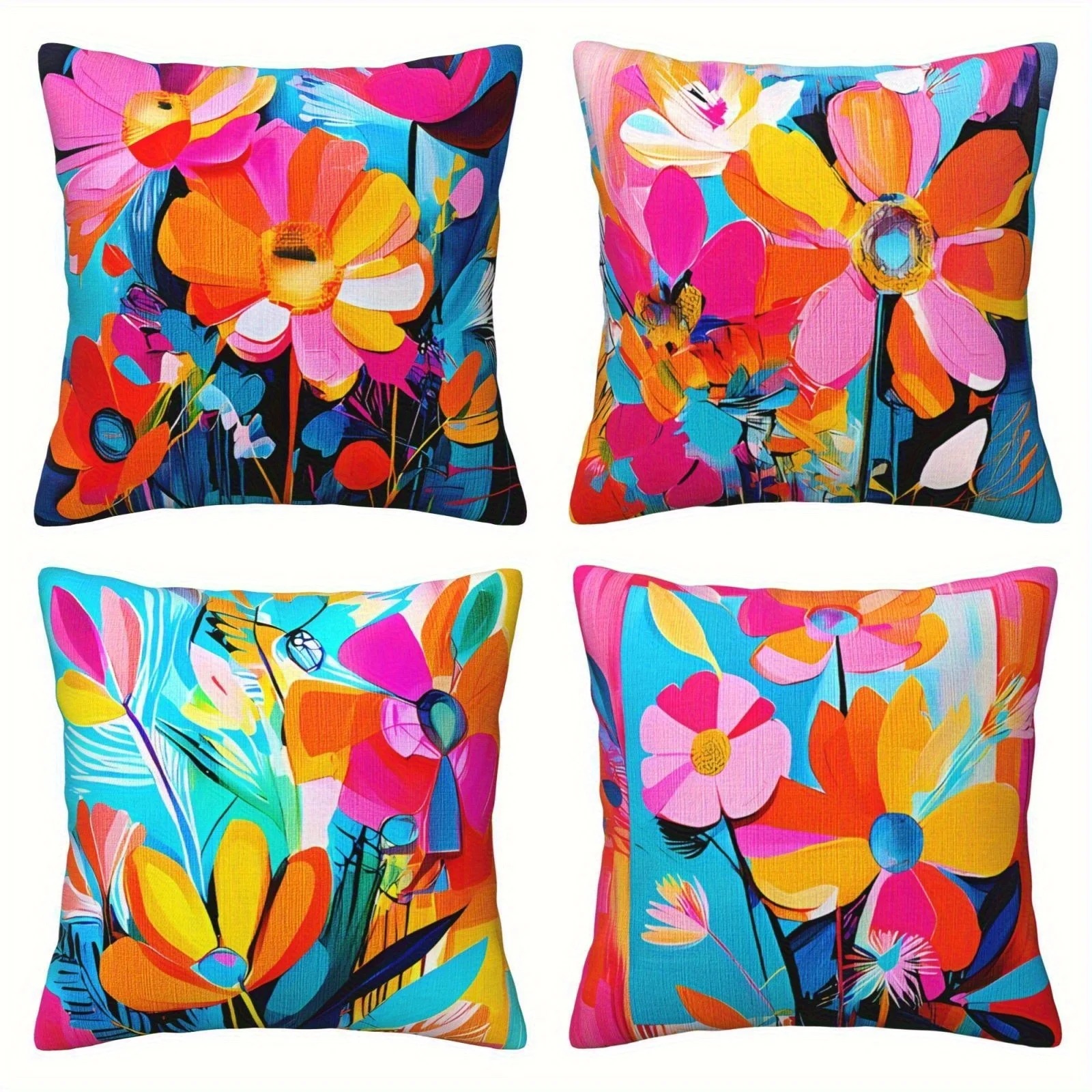 Abstract Floral Cushion Covers Throw Pillows for Living Room Boho Home Decor Vibrant Colorful Modern Sofa Accent