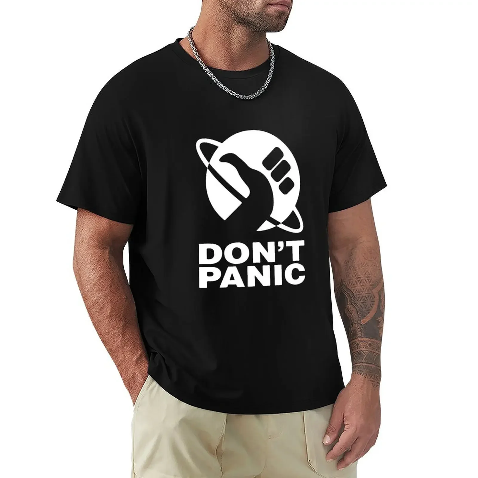 Don't Panic - White T-shirt summer top vintage fitted t shirts for men