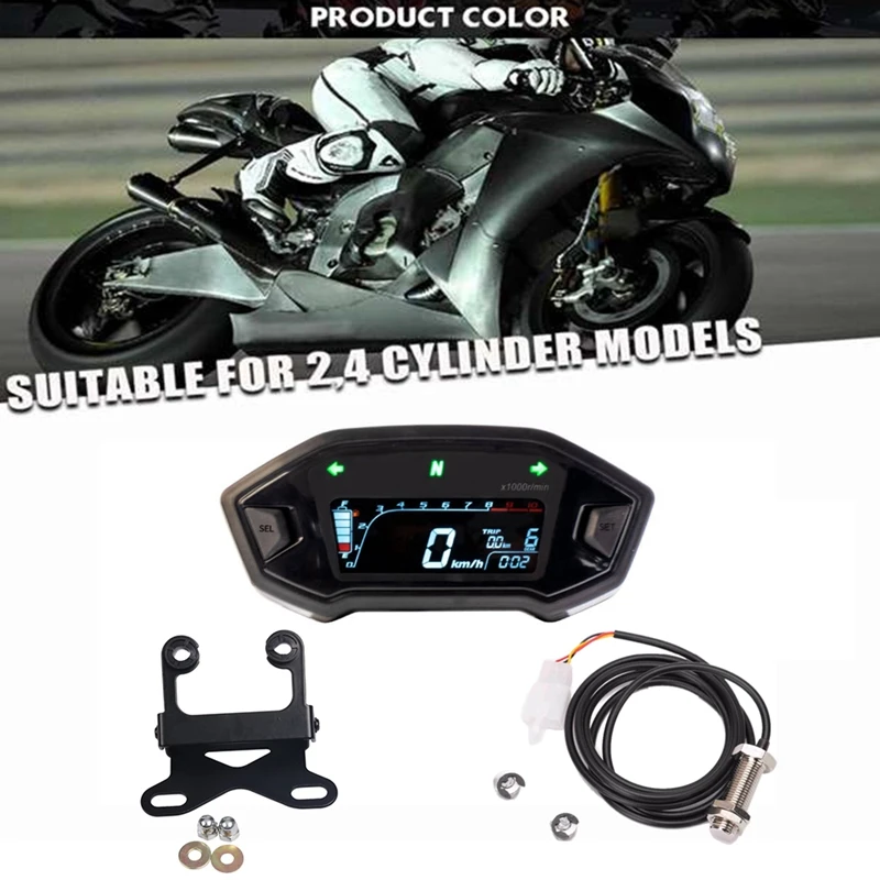 Universal Motorcycle Lcd Digital Meter Odometer Tachometer Speedometer 1000RPM Gauge With Bracket